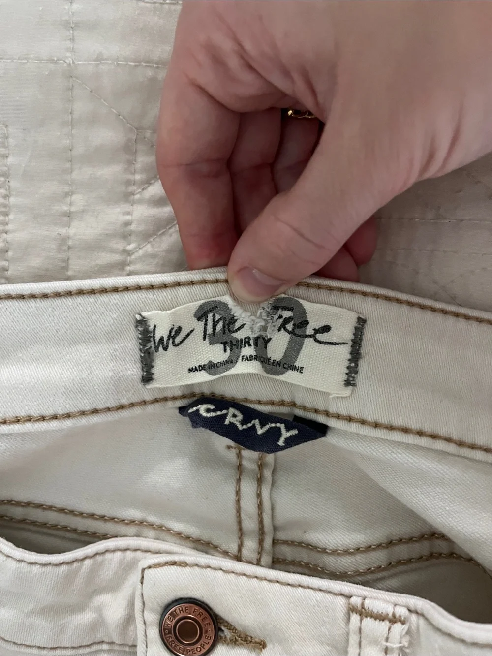 We The Free Free People CRVY High Rise Straight Jeans Cream Off White Size 30